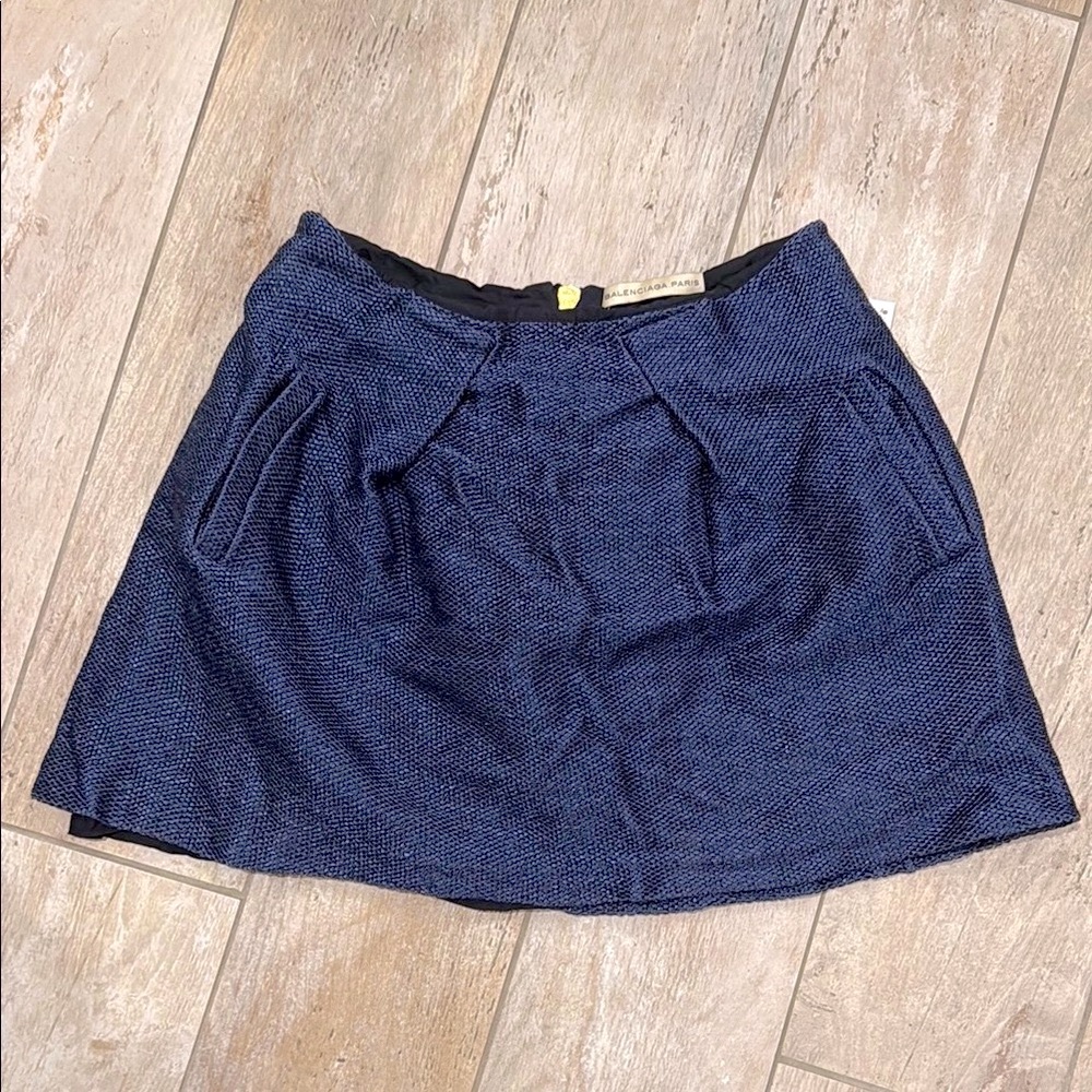 Balenciaga Paris Elegant Navy Blue Women's Woven Skirt Size 40 Preloved